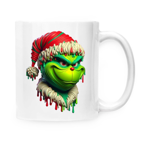 Grinch se potutelně usmívá hrnek