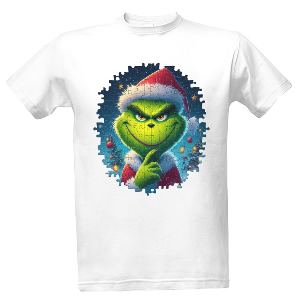 Tričko s potiskem Grinch slozený z puzzle