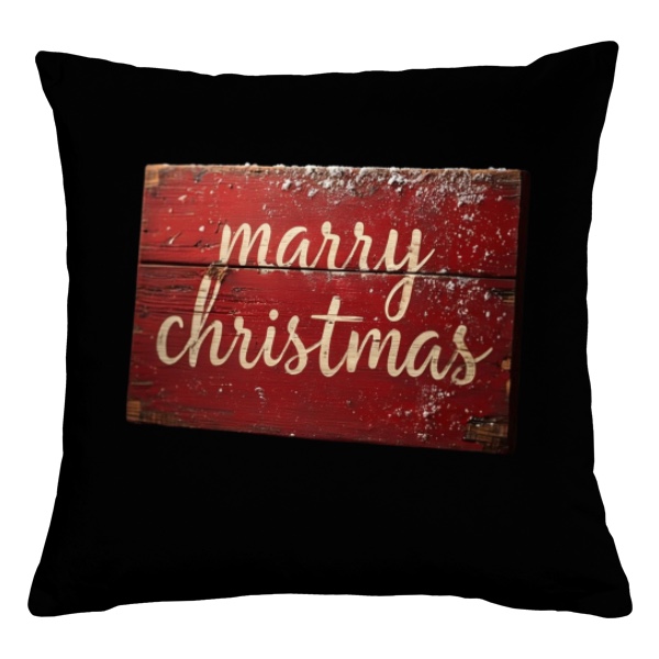 Vankúš bavlnený s potlačou Marry Christmas dřevěná cedule 2