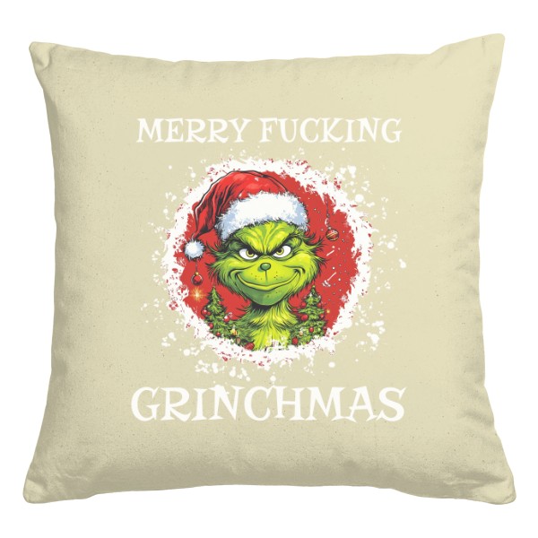 Vankúš bavlnený s potlačou Merry Fucking Grinchmas vankúš