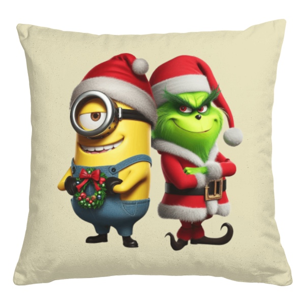 Polštář bavlněný  s potiskem Mimon a Grinch se usmívají