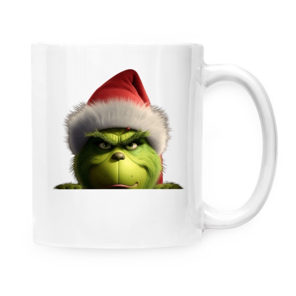 Hrnček malý biely s potlačou nakukující Grinch 3