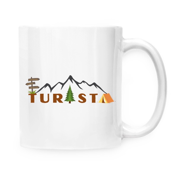 Hrnček malý biely s potlačou Turista hory hrnek