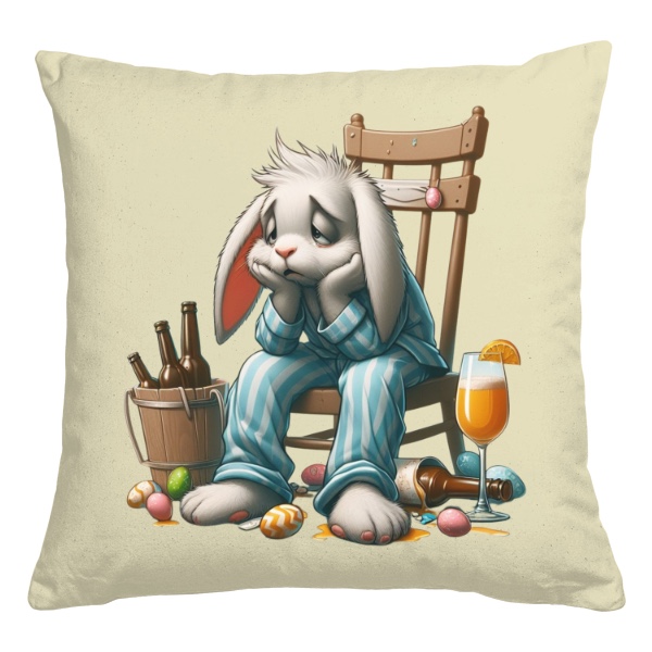 Polštář bavlněný  s potiskem Velikonocní zajíček s kocovinou